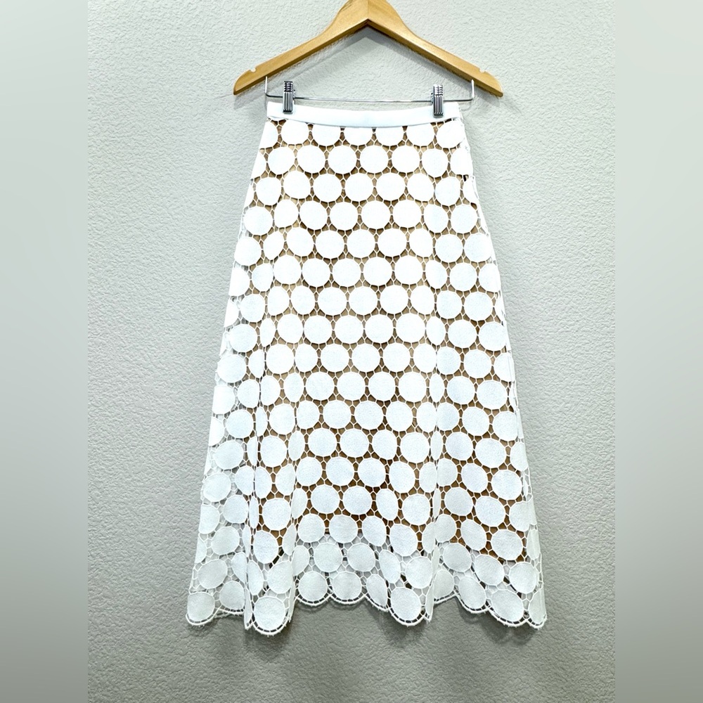 Leegarden Seoul White Lace Circle Midi Skirt – Holiday Party Style (S)